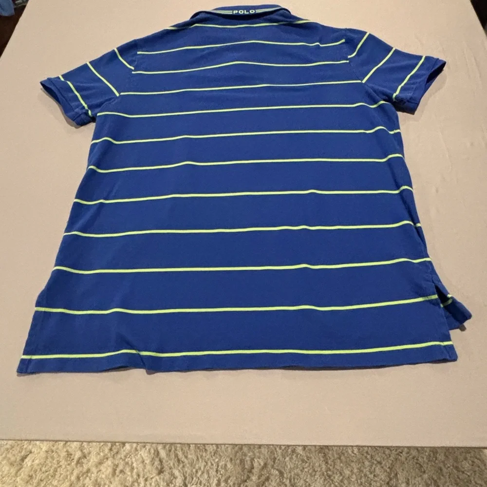 Polo Ralph Lauren Shirt Mens XL Blue Lime Green Striped Short Sleeve Pony Logo